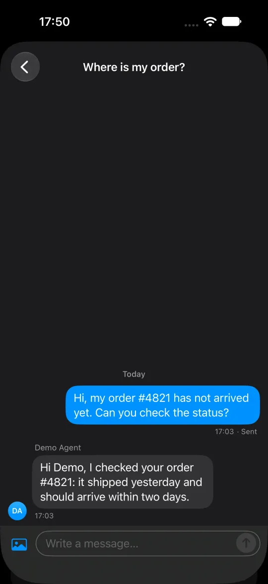 A thread on iOS in dark mode