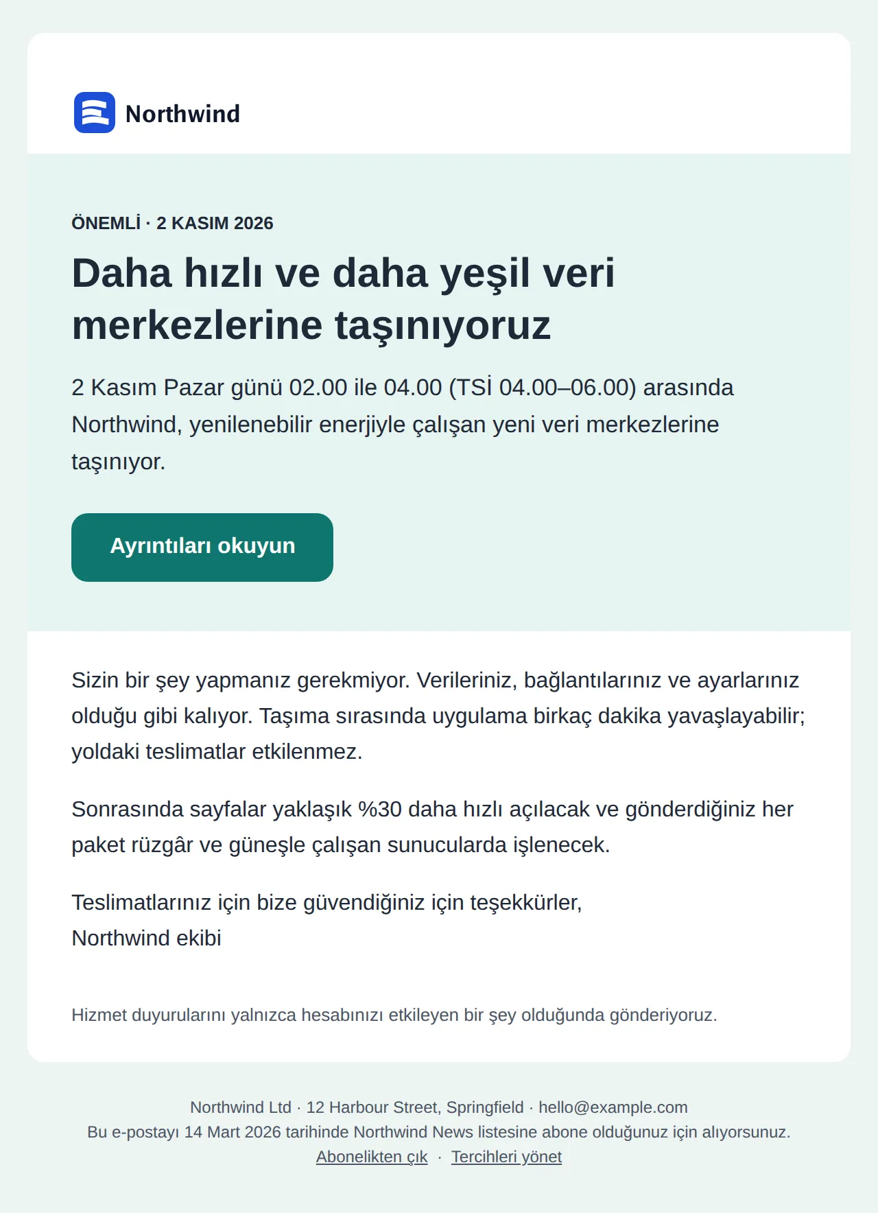 Duyuru şablonunun önizlemesi