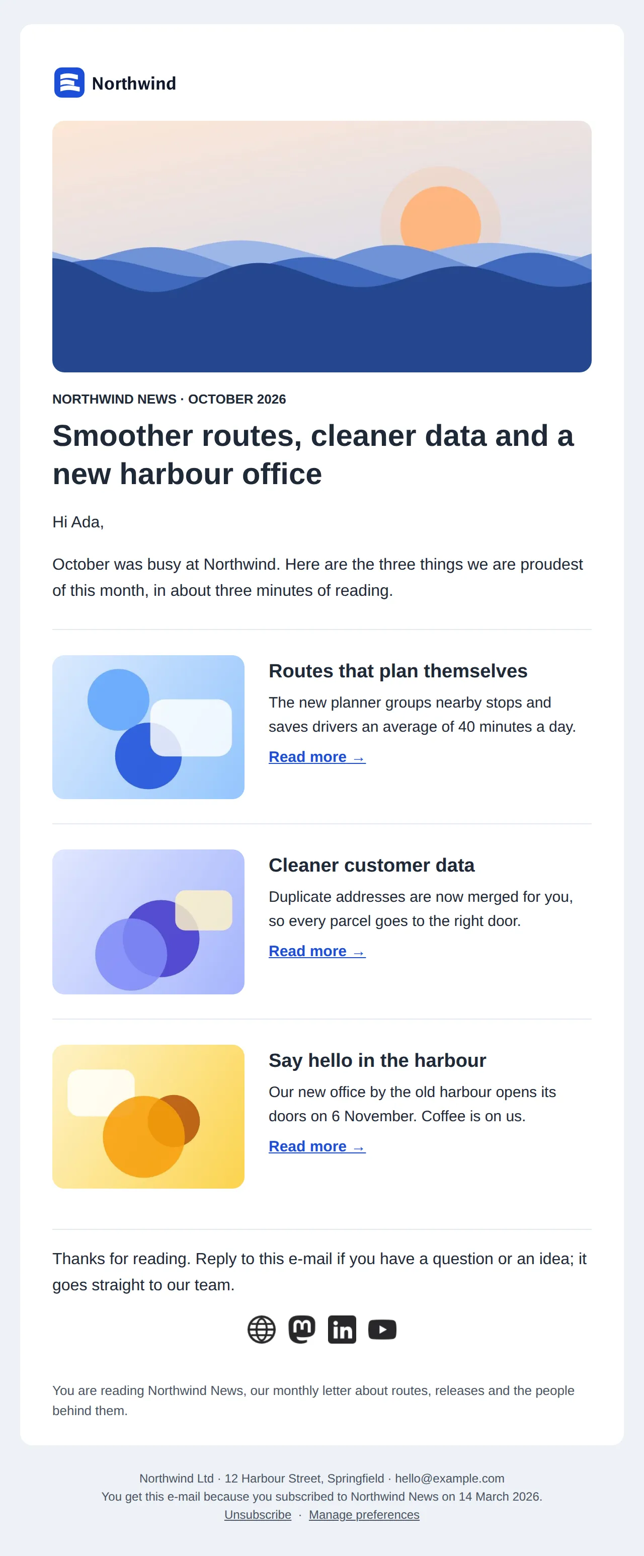 Preview of the Newsletter template