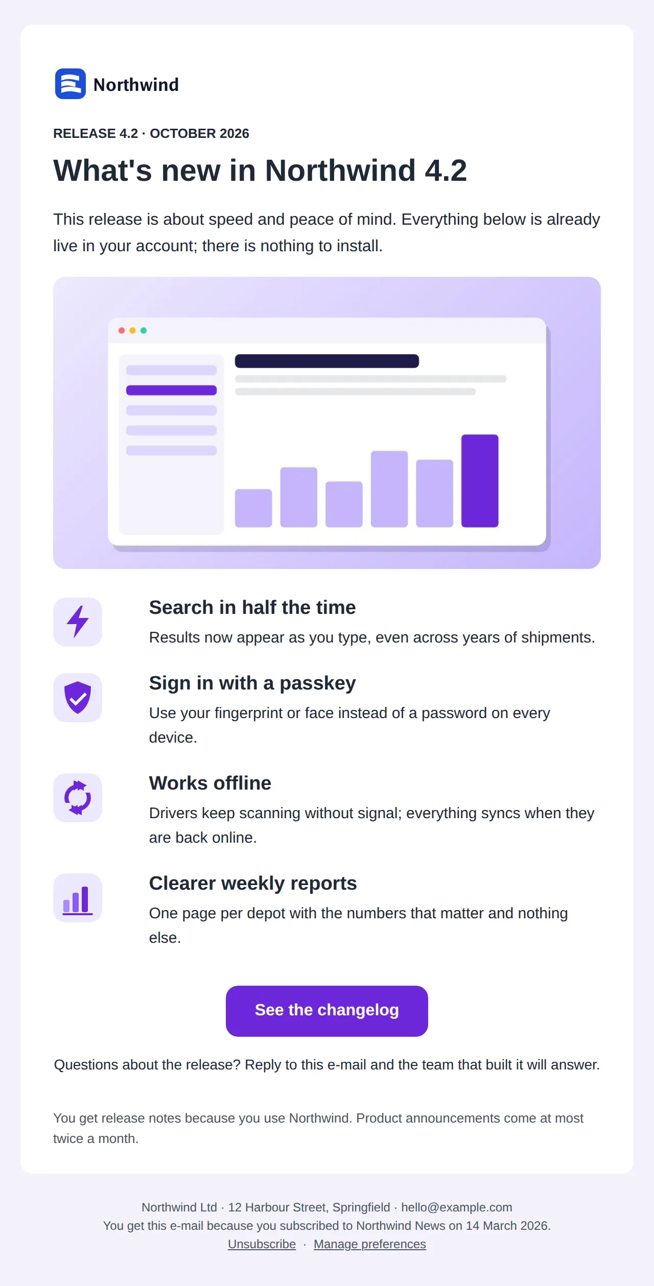 Preview of the Product update template