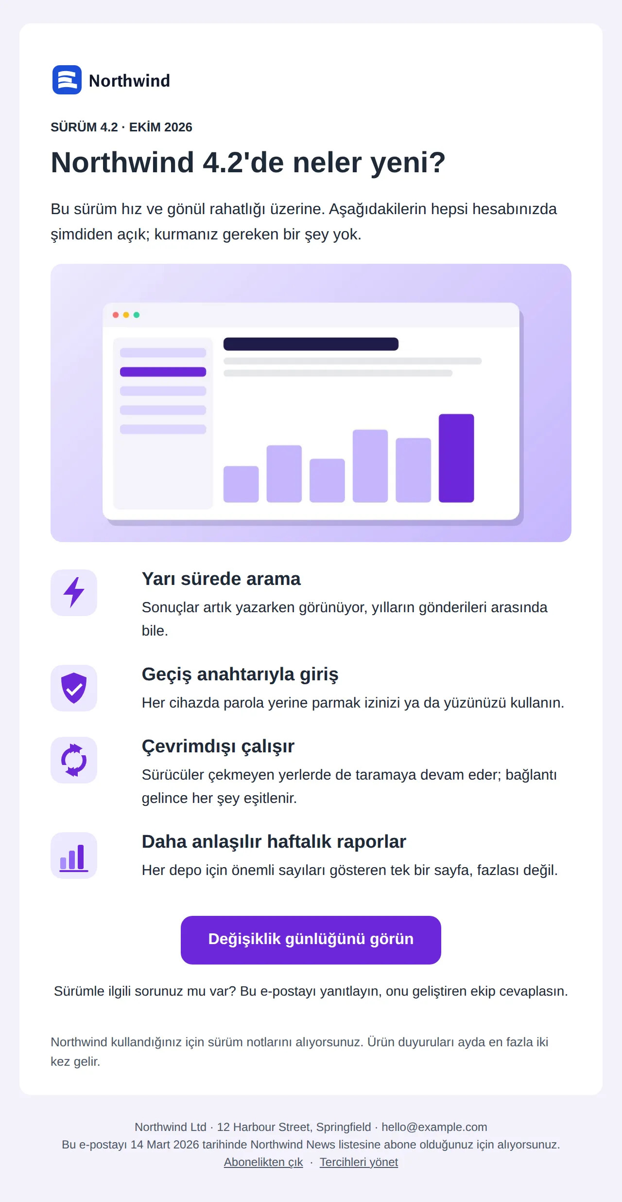Ürün güncellemesi şablonunun önizlemesi