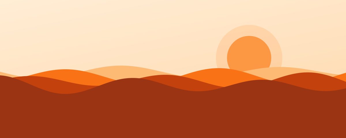 Illustration of a warm sunrise over orange hills