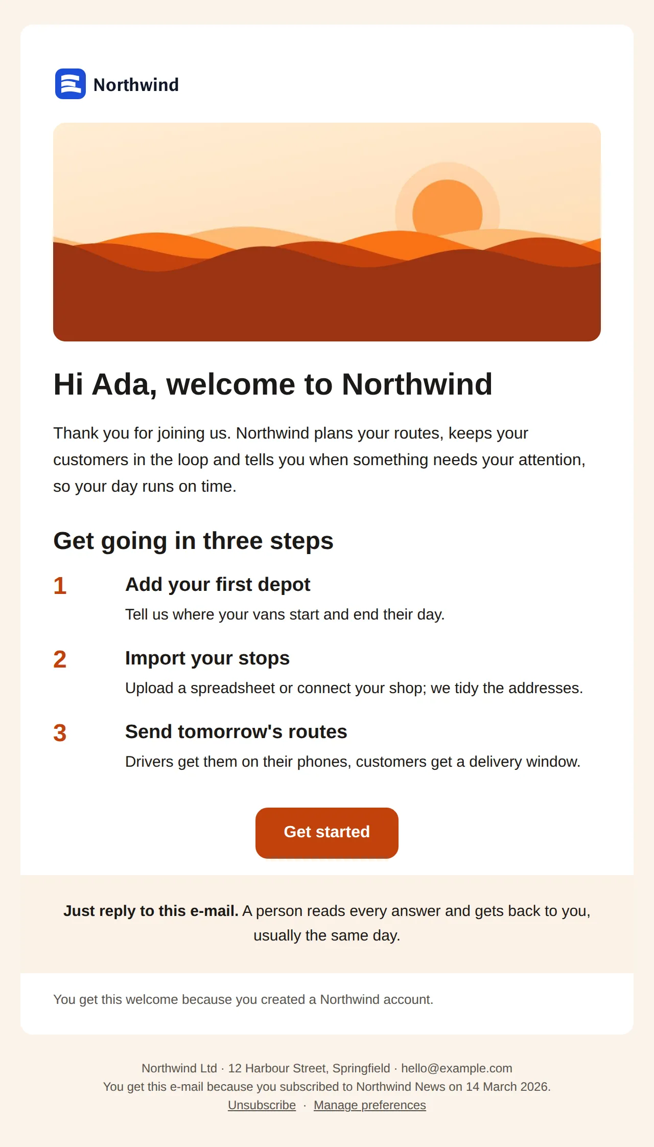 Preview of the Welcome template
