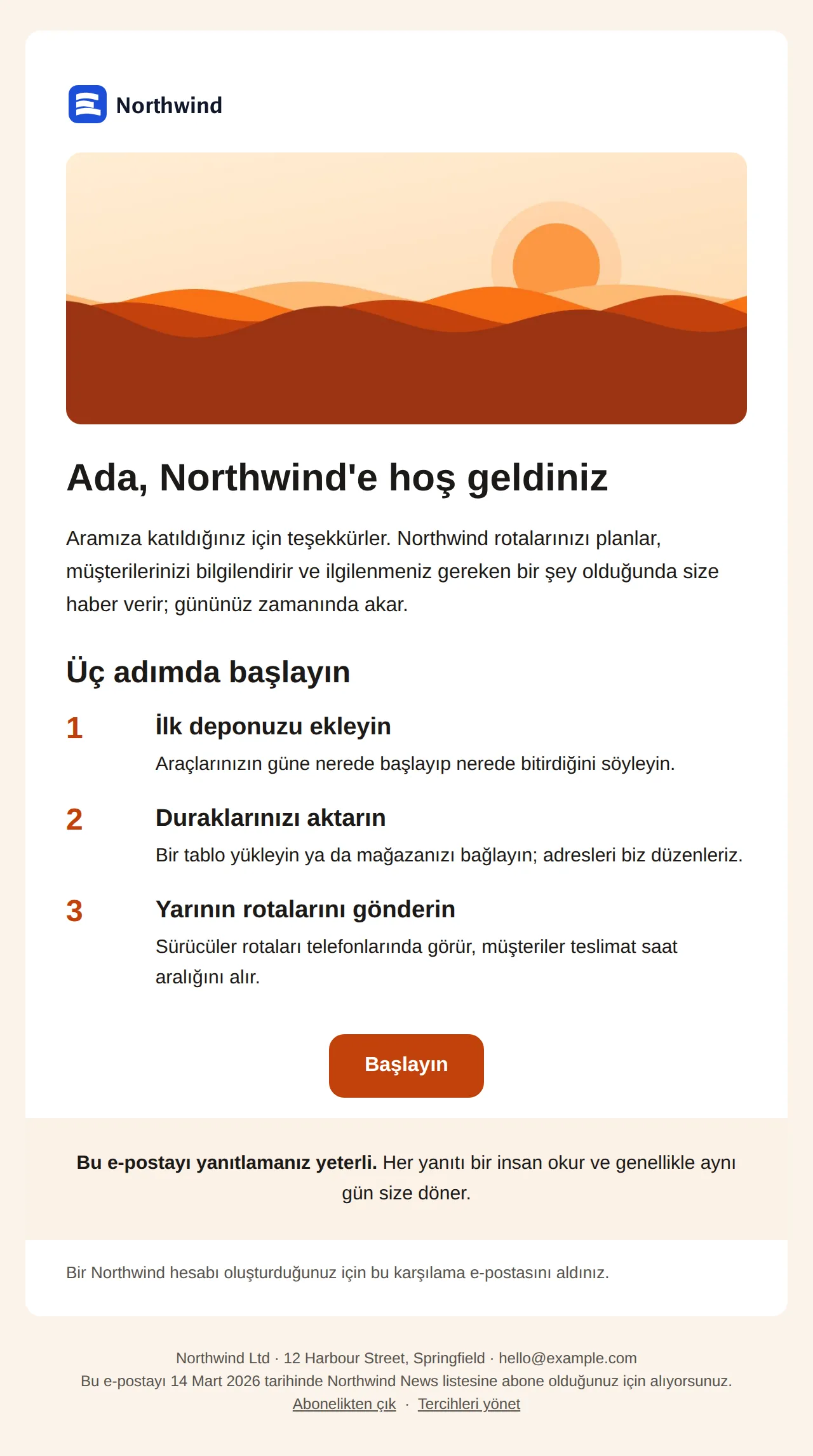 Hoş geldiniz şablonunun önizlemesi